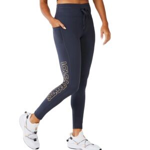 NWT LOVE & SPORTS WOMENS HIGH RISE FITNESS LEGGINGS WITH BLUE GOLD  SIZE XL